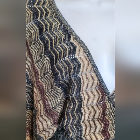 RAMPAGE Vintage Metallic Chevron Kimono Sleeve Knit Sweater Top Size Medium - Picture 3 of 7